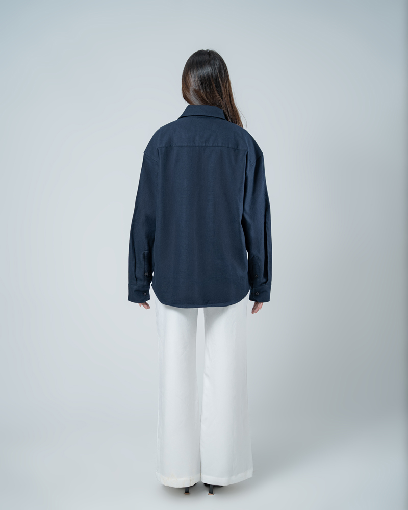 Unisex Long Sleeve Oversized Shirt in Navy - Image 8
