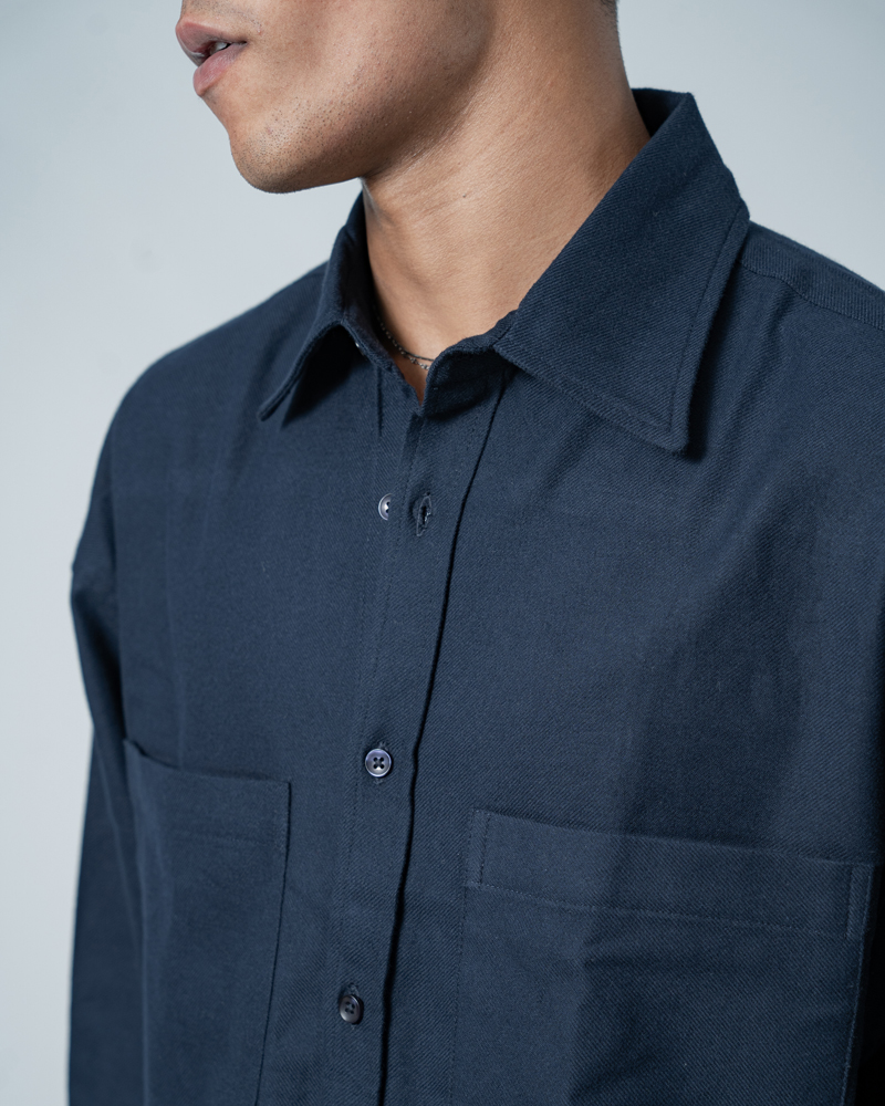 Unisex Long Sleeve Oversized Shirt in Navy - Image 11