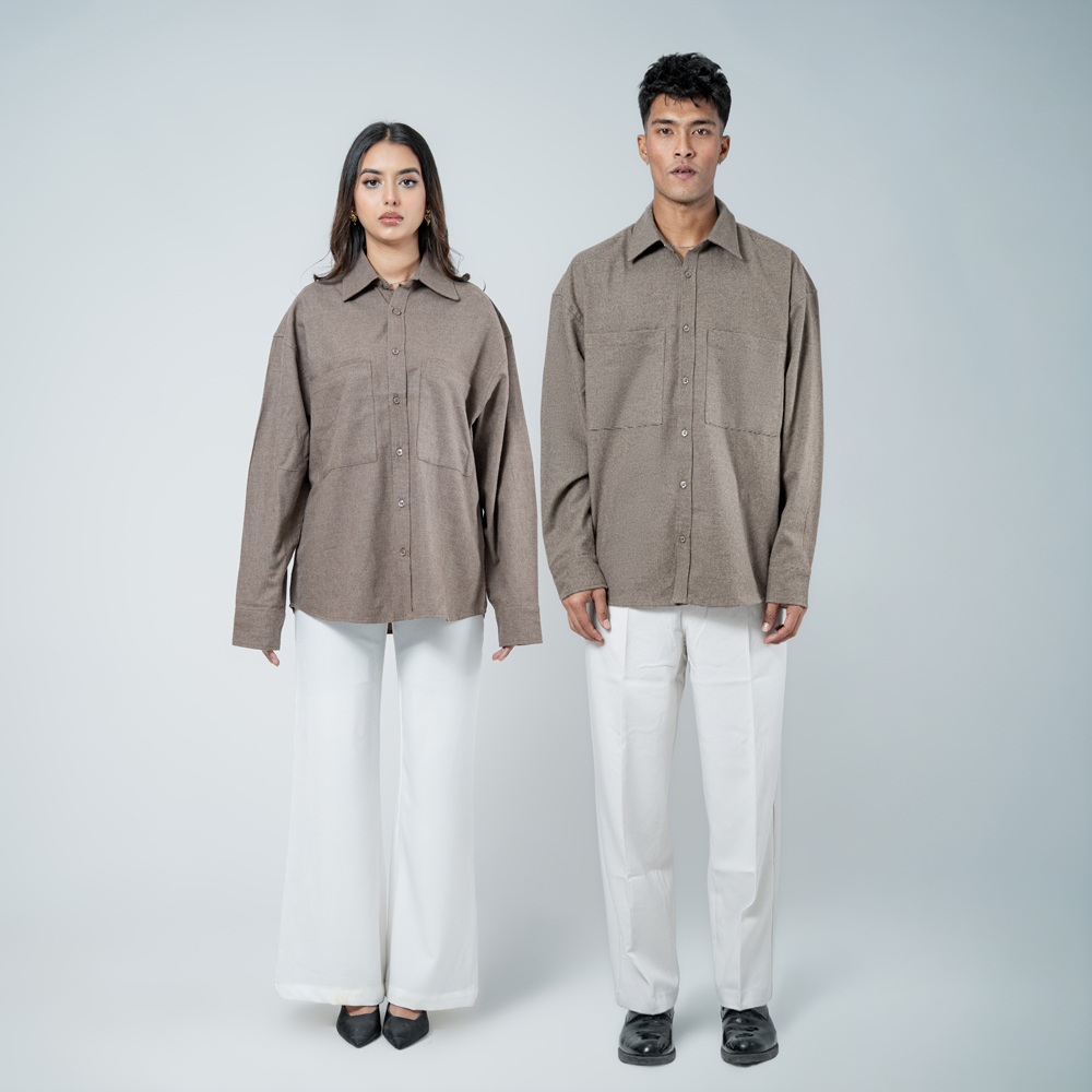 Unisex Long Sleeve Oversized Shirt in Brown - Image 2