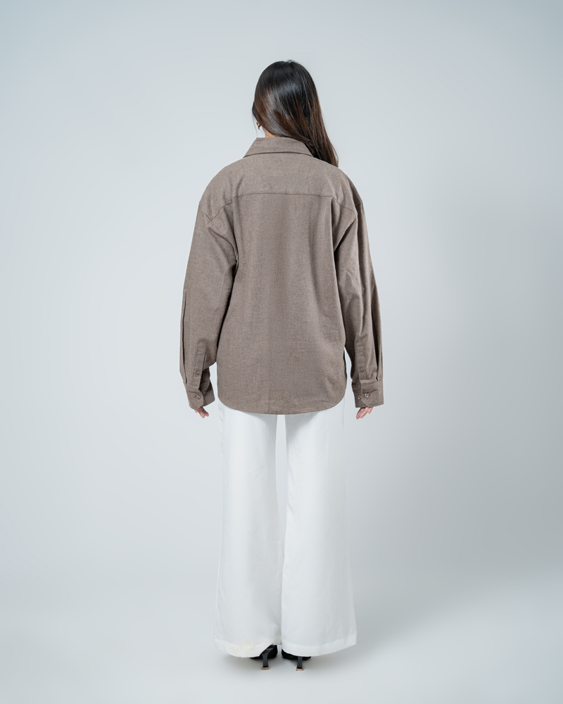 Unisex Long Sleeve Oversized Shirt in Brown - Image 8