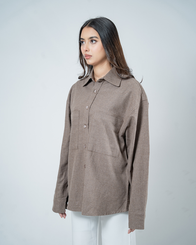 Unisex Long Sleeve Oversized Shirt in Brown - Image 10