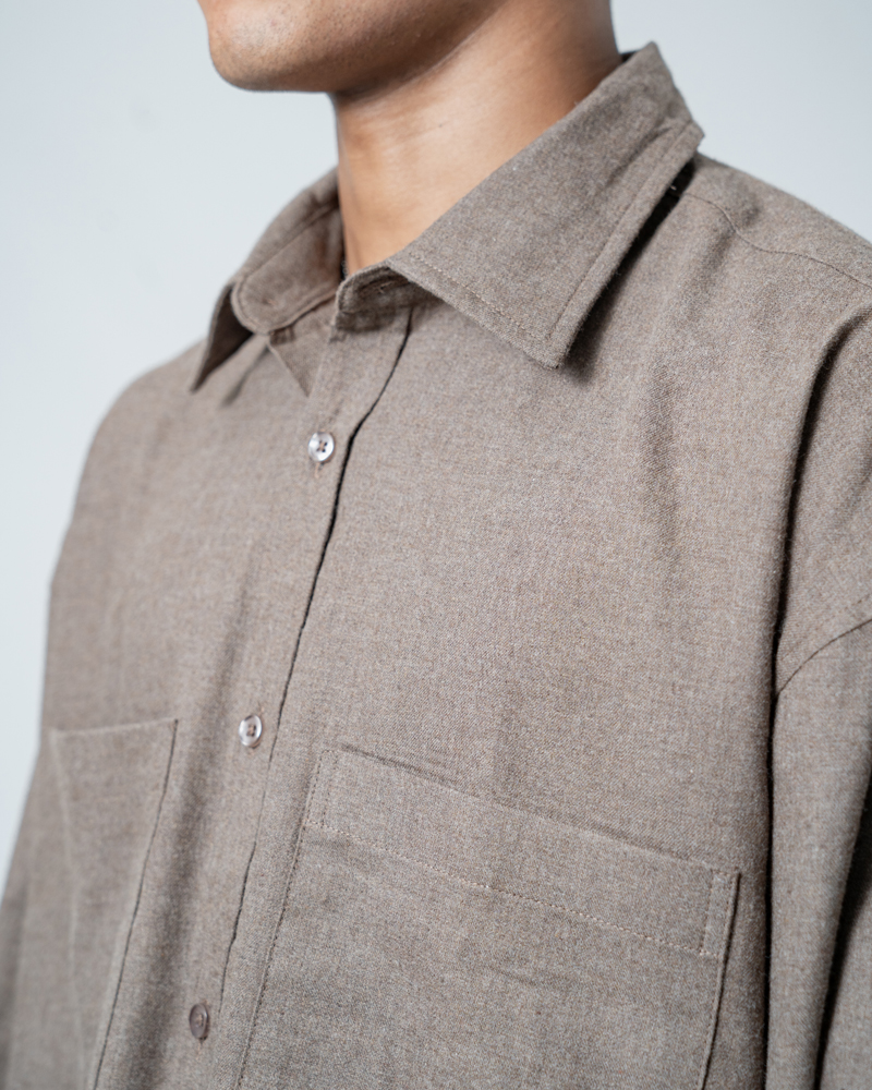 Unisex Long Sleeve Oversized Shirt in Brown - Image 11