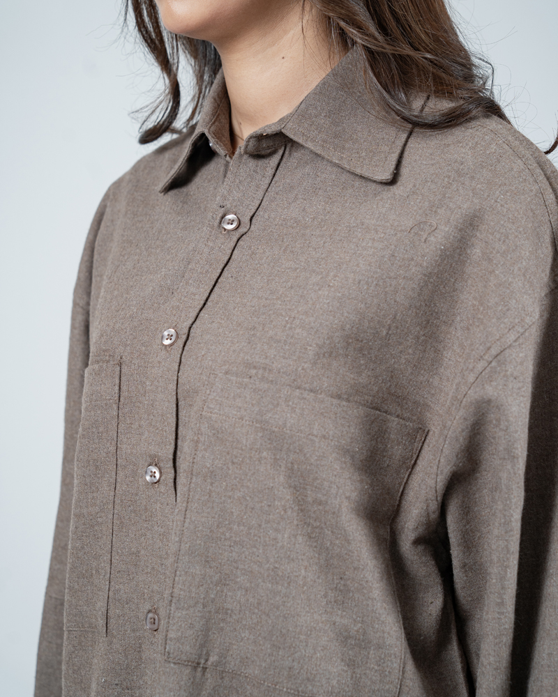 Unisex Long Sleeve Oversized Shirt in Brown - Image 12