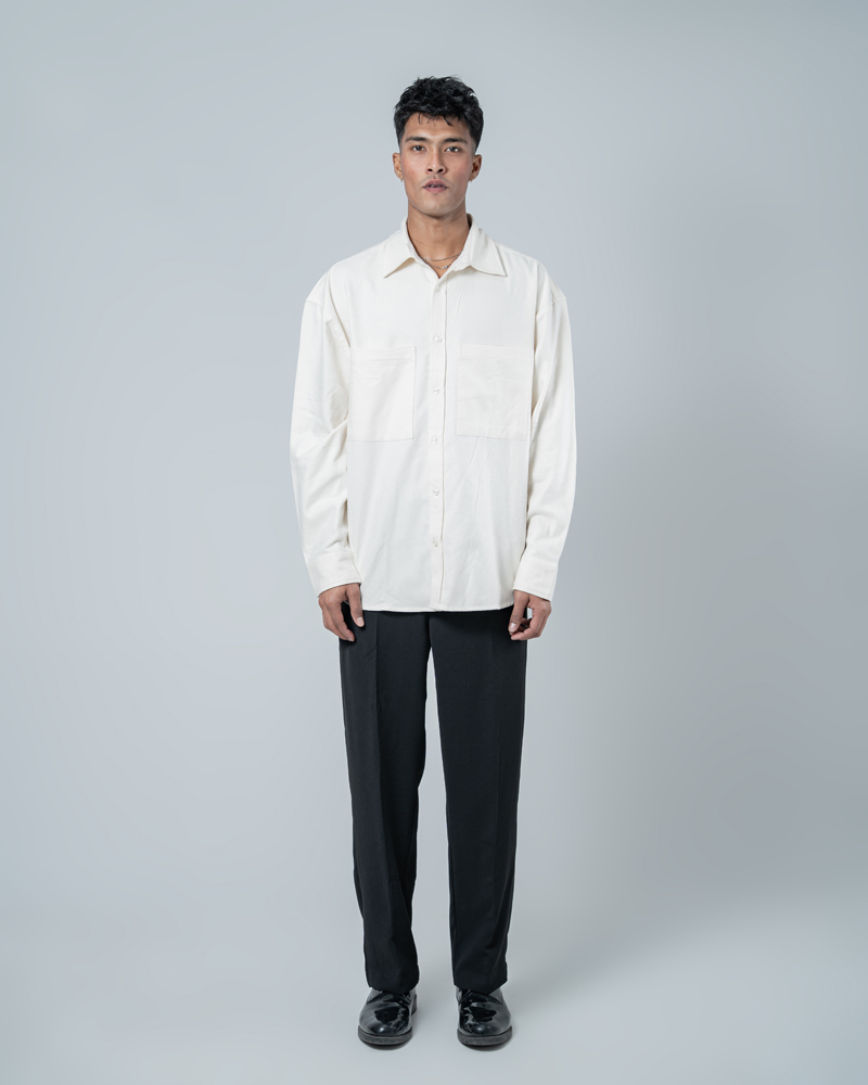Unisex Long Sleeve Oversized Shirt in Off White - Image 3