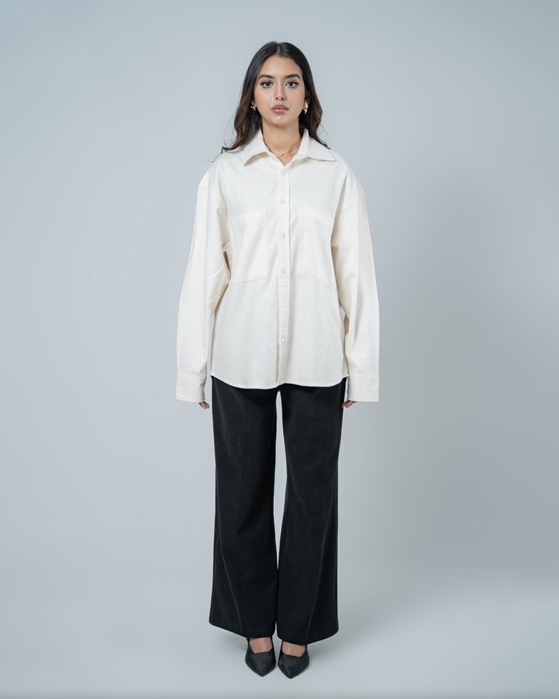 Unisex Long Sleeve Oversized Shirt in Off White - Image 4