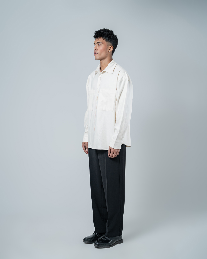 Unisex Long Sleeve Oversized Shirt in Off White - Image 5