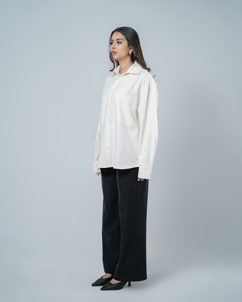Unisex Long Sleeve Oversized Shirt in Off White - Image 6