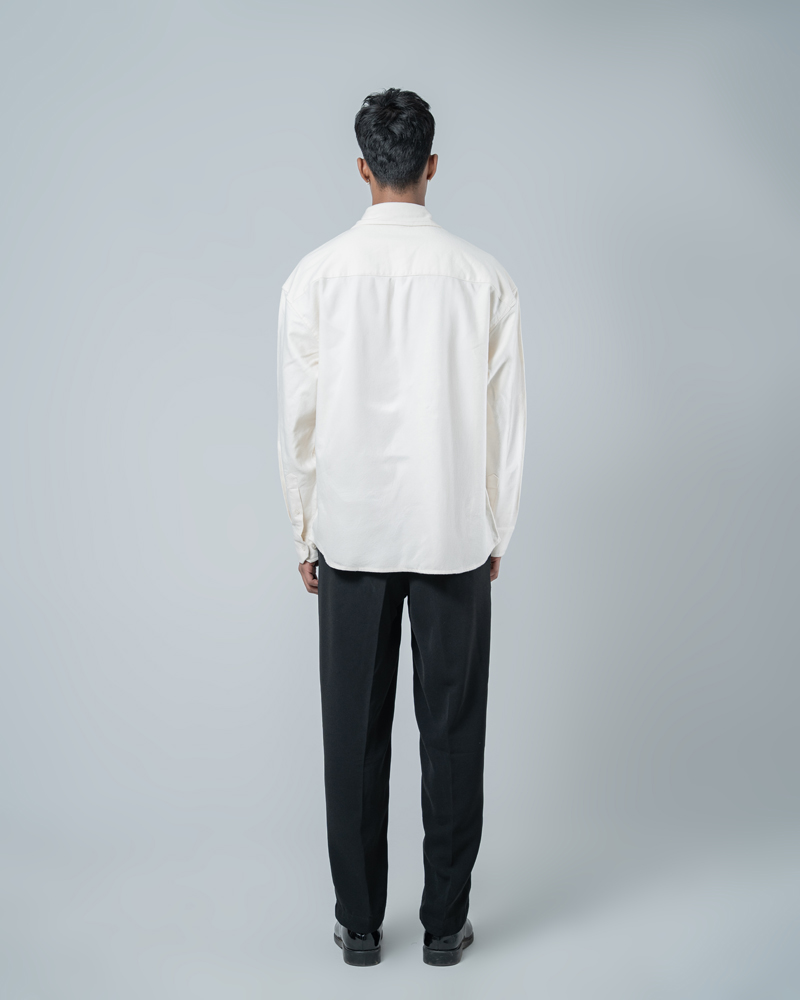 Unisex Long Sleeve Oversized Shirt in Off White - Image 7
