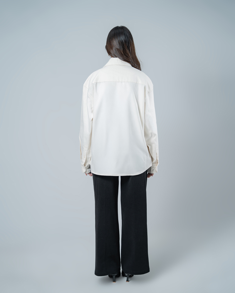 Unisex Long Sleeve Oversized Shirt in Off White - Image 8
