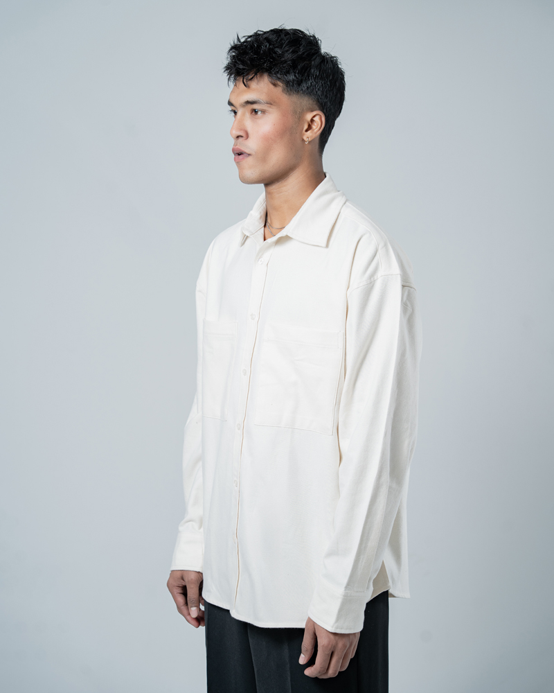 Unisex Long Sleeve Oversized Shirt in Off White - Image 9