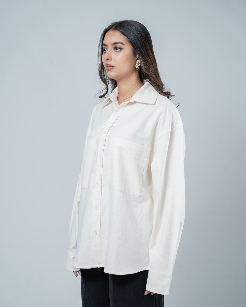 Unisex Long Sleeve Oversized Shirt in Off White - Image 10
