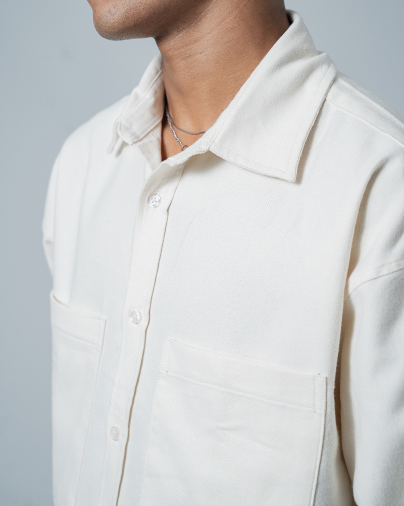 Unisex Long Sleeve Oversized Shirt in Off White - Image 11