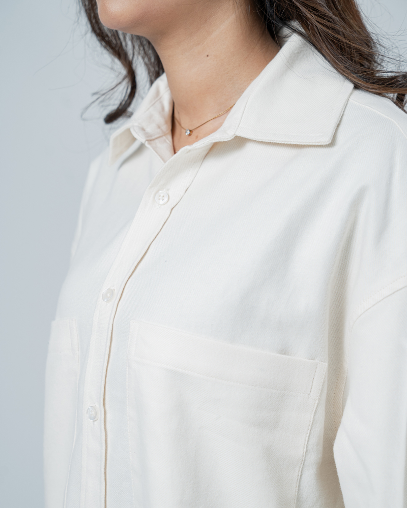 Unisex Long Sleeve Oversized Shirt in Off White - Image 12