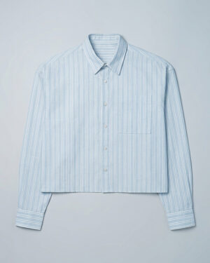 Unisex Oversized Cropped Shirt in White & Sky Blue