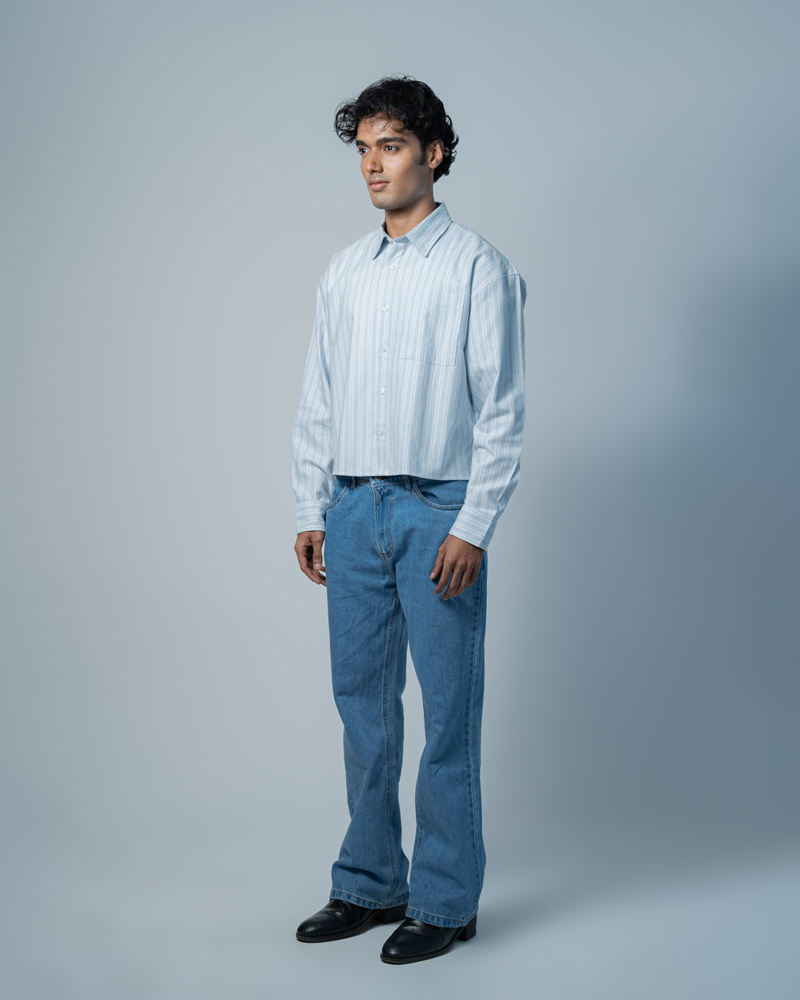 Unisex Oversized Cropped Shirt in White & Sky Blue - Image 5