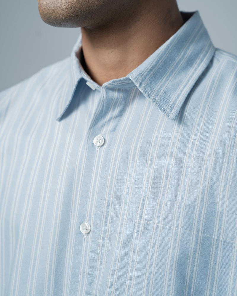 Unisex Oversized Cropped Shirt in White & Sky Blue - Image 11
