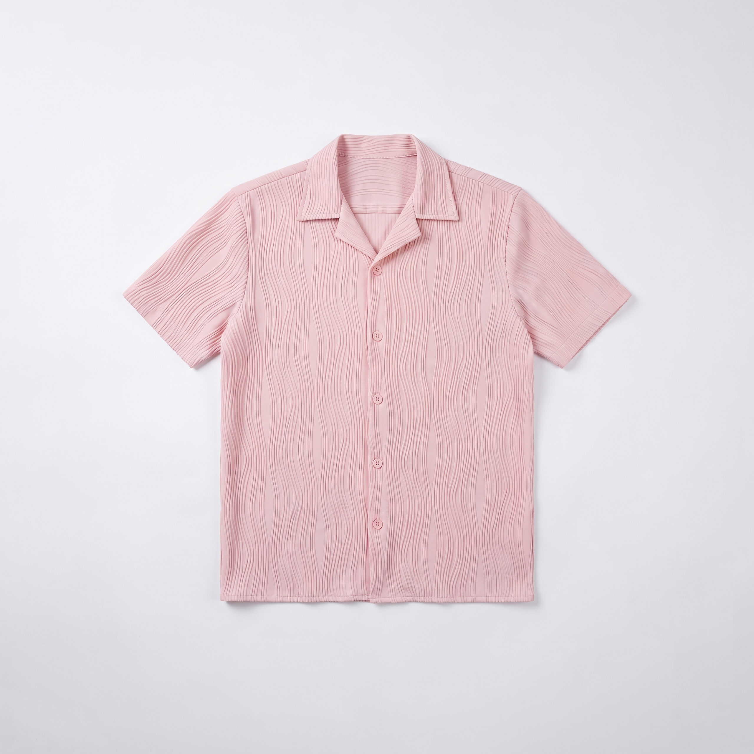Wavy Patterned Cuban Shirt in Baby Pink
