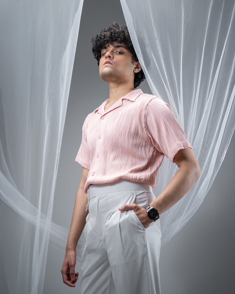 Wavy Patterned Cuban Shirt in Baby Pink - Image 3