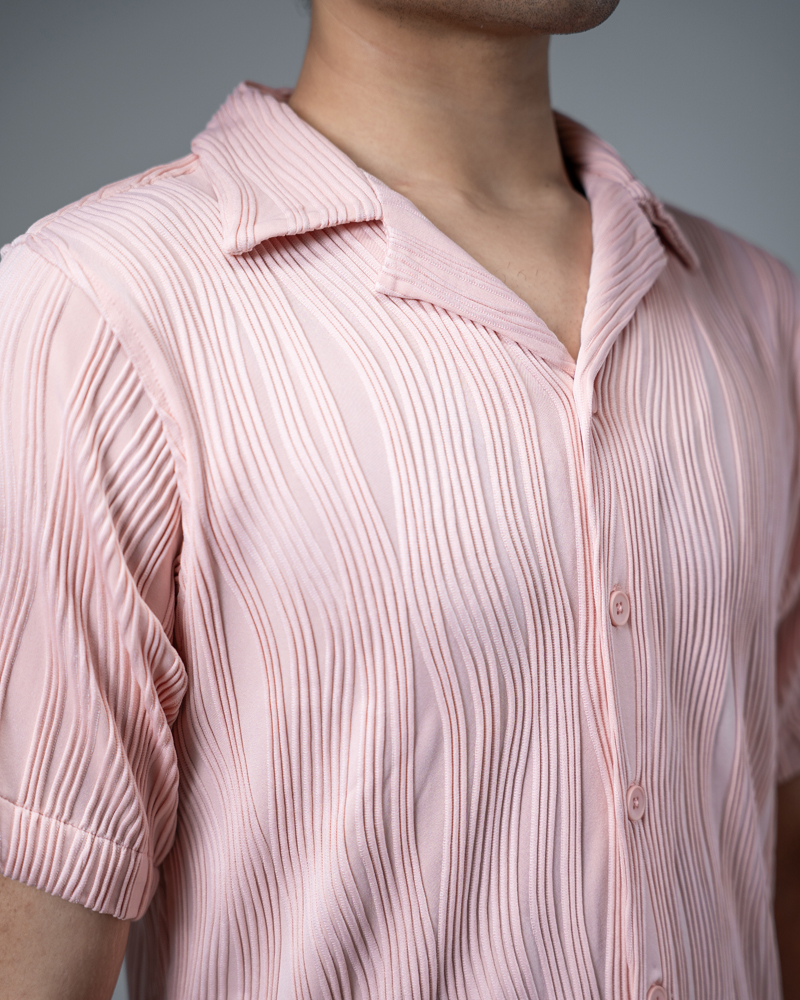 Wavy Patterned Cuban Shirt in Baby Pink - Image 5