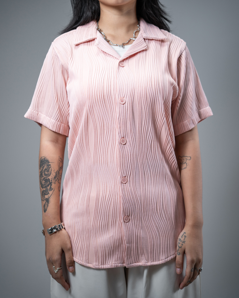Wavy Patterned Cuban Shirt in Baby Pink - Image 8