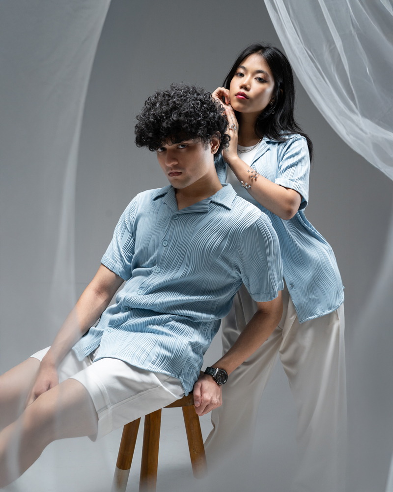 Wavy Patterned Cuban Shirt in Sky Blue - Image 2