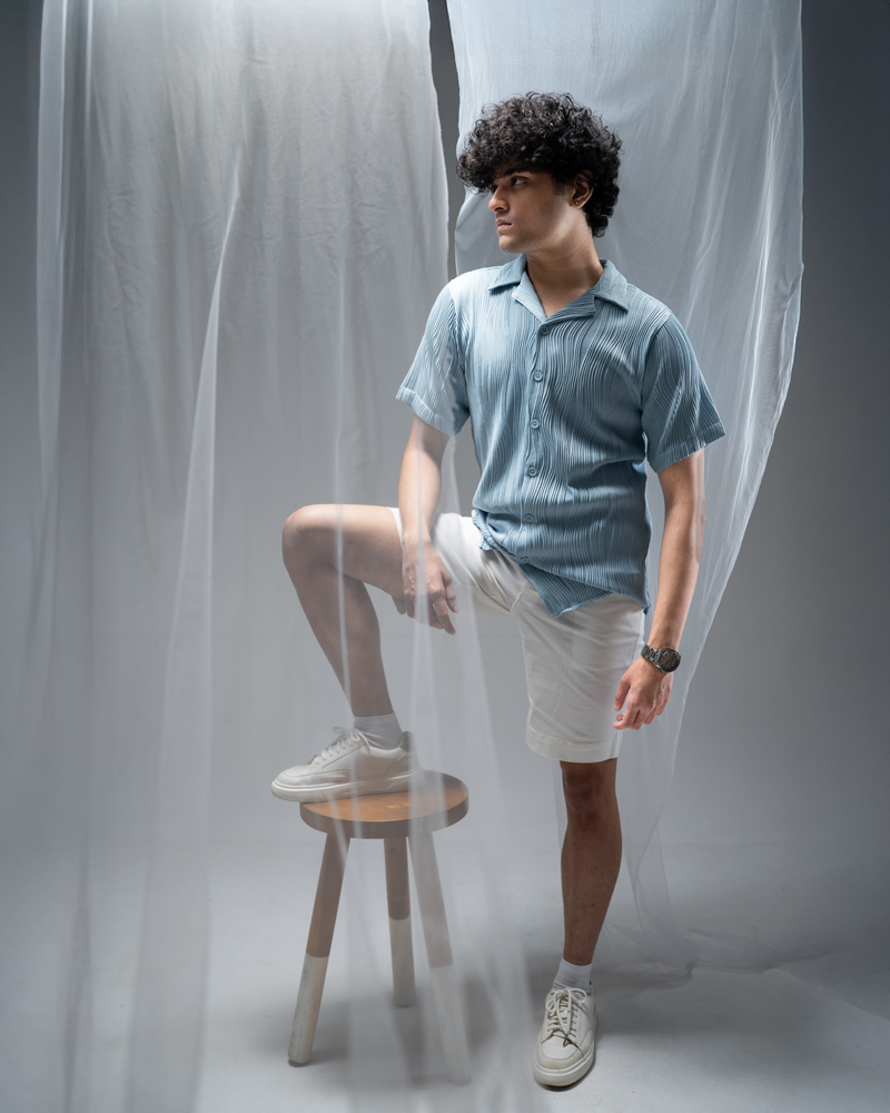 Wavy Patterned Cuban Shirt in Sky Blue - Image 3