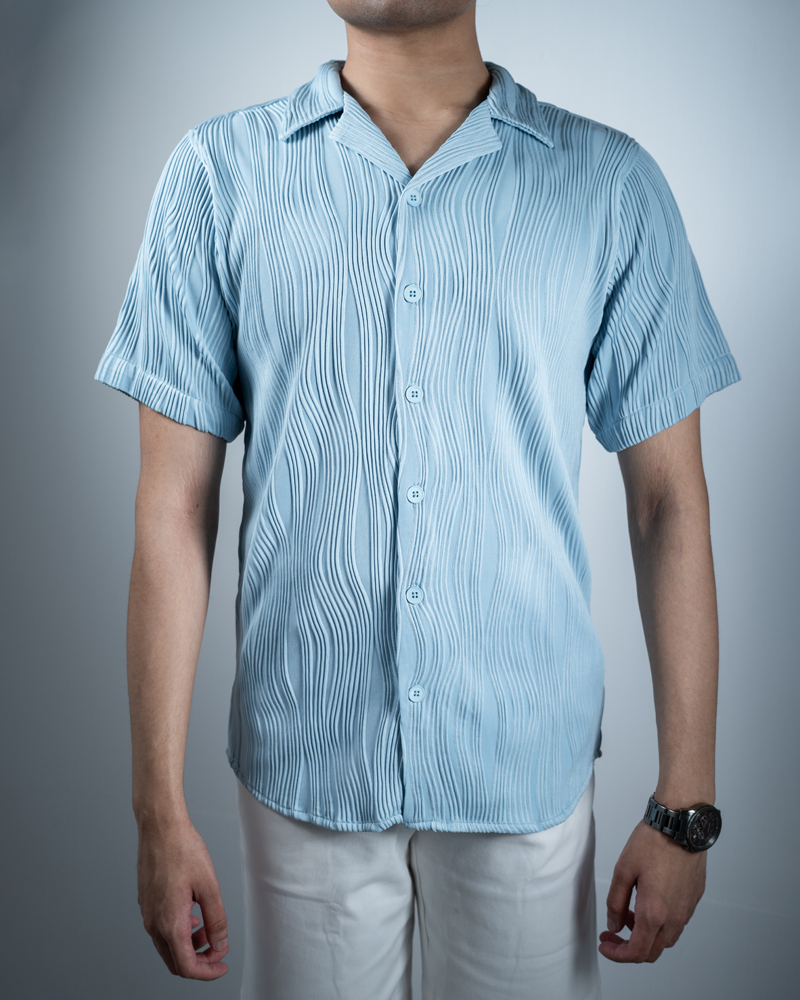 Wavy Patterned Cuban Shirt in Sky Blue - Image 4