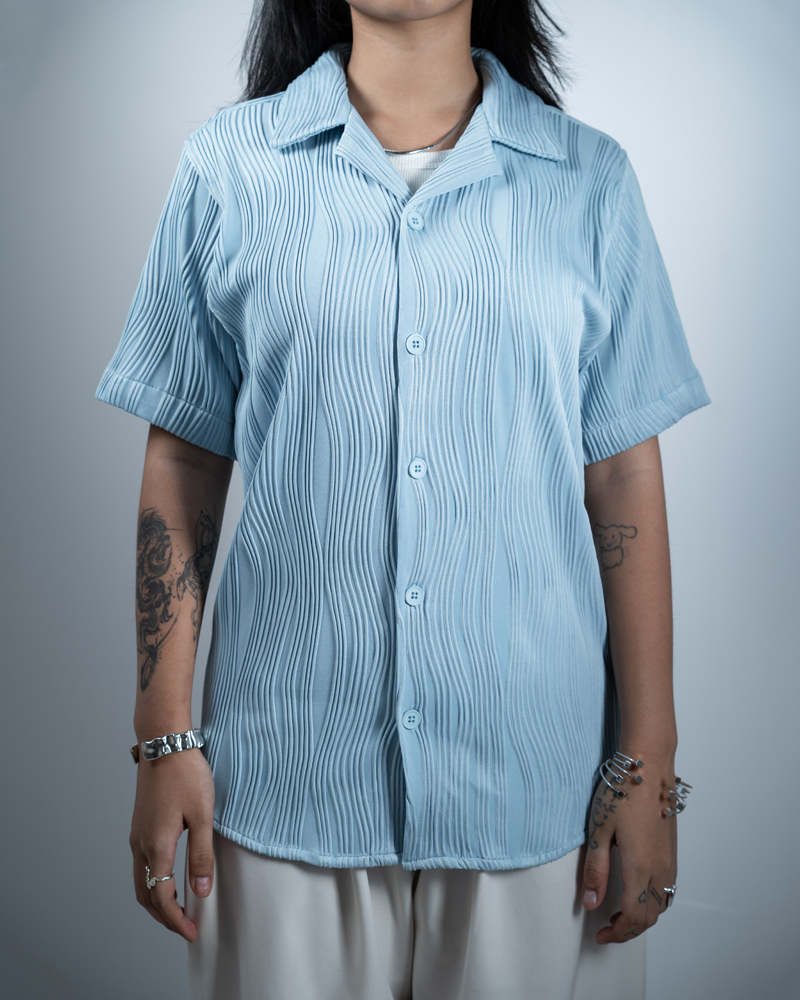 Wavy Patterned Cuban Shirt in Sky Blue - Image 8