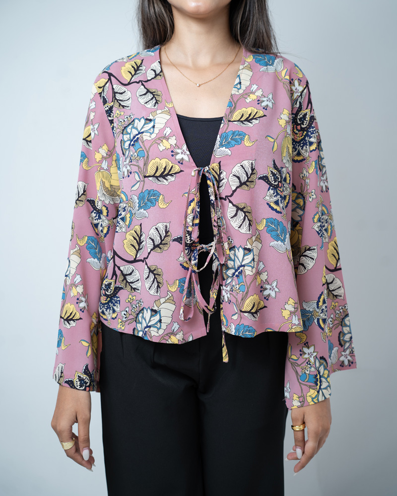 Women's Floral Printed String Tie top in Pink - Image 2