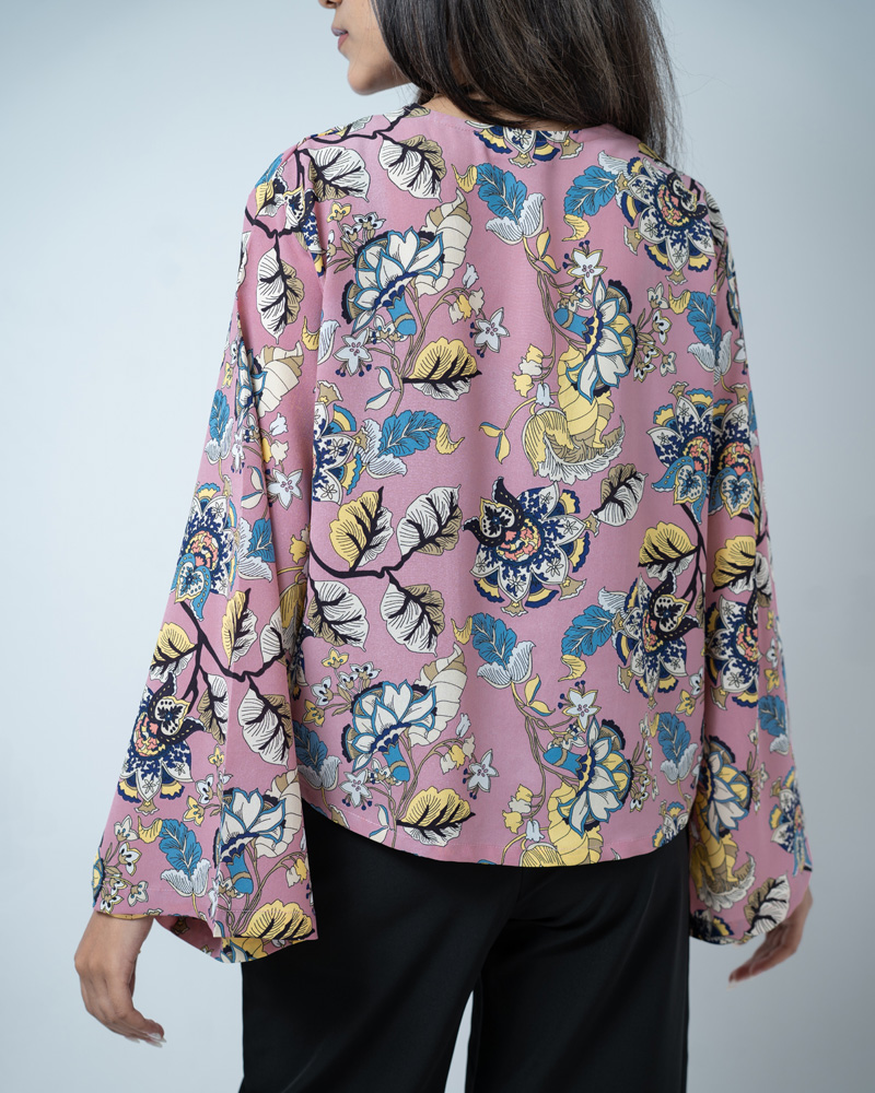 Women's Floral Printed String Tie top in Pink - Image 3