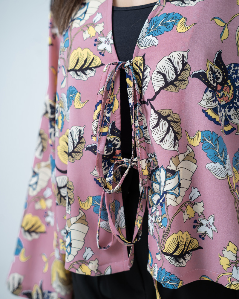 Women's Floral Printed String Tie top in Pink - Image 4