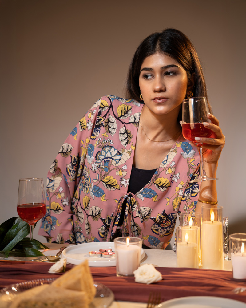 Women's Floral Printed String Tie top in Pink - Image 7