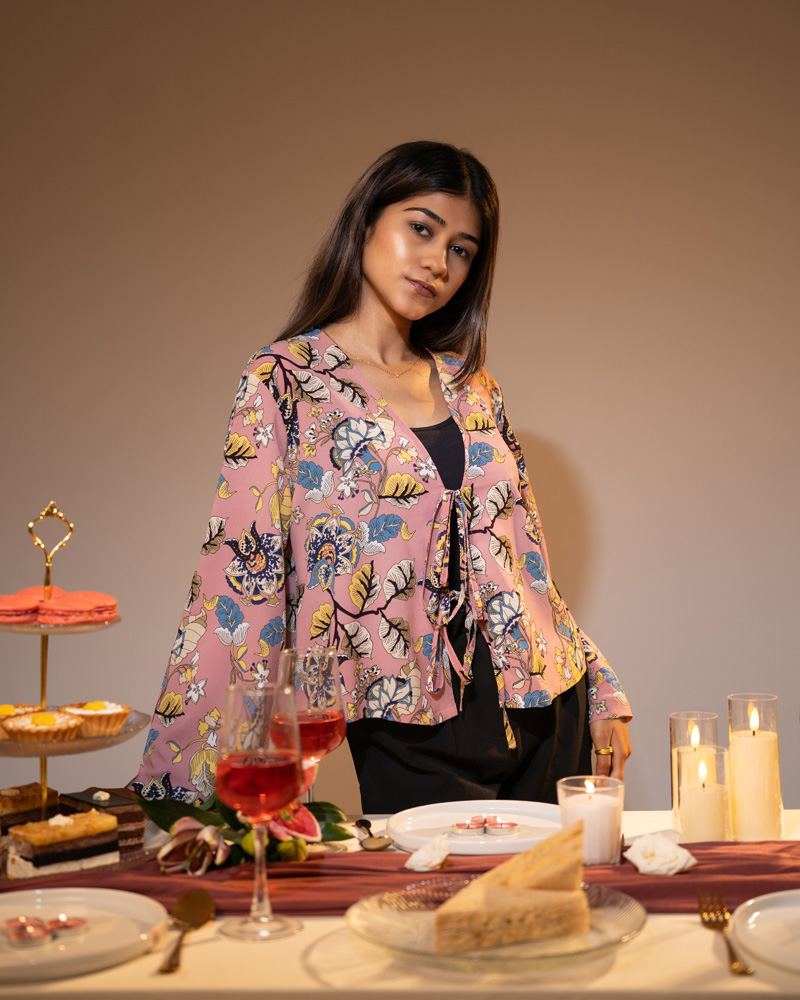 Women's Floral Printed String Tie top in Pink - Image 8