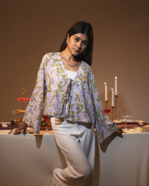 Women's Floral Printed String Tie top in Violet