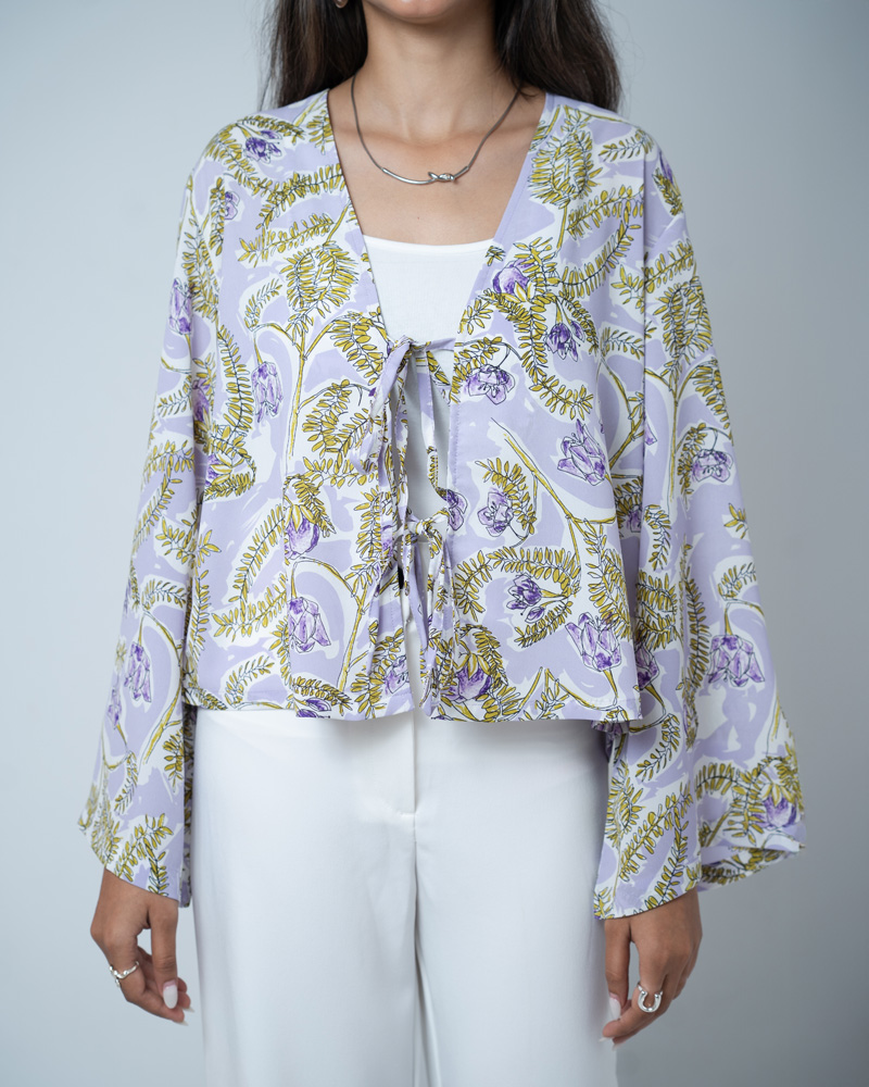 Women's Floral Printed String Tie top in Violet - Image 2