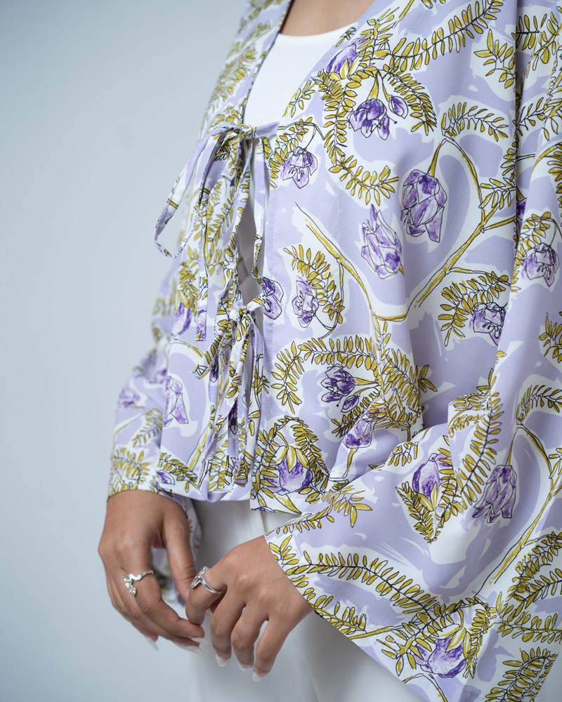 Women's Floral Printed String Tie top in Violet - Image 4