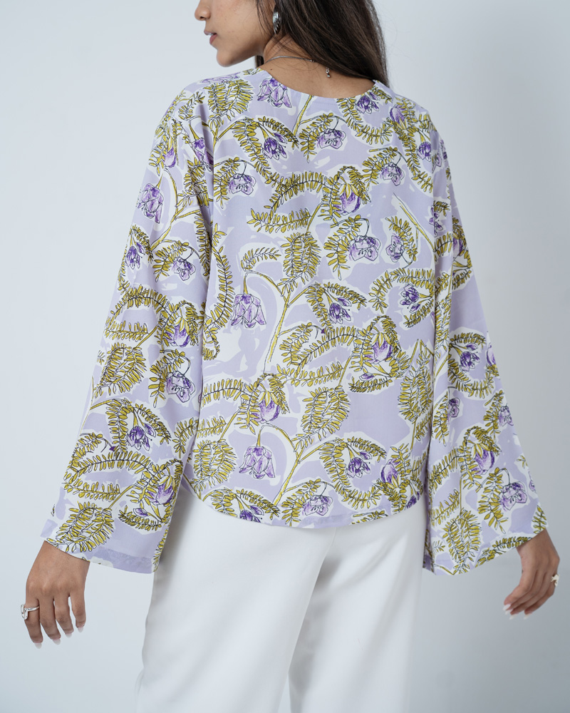 Women's Floral Printed String Tie top in Violet - Image 6