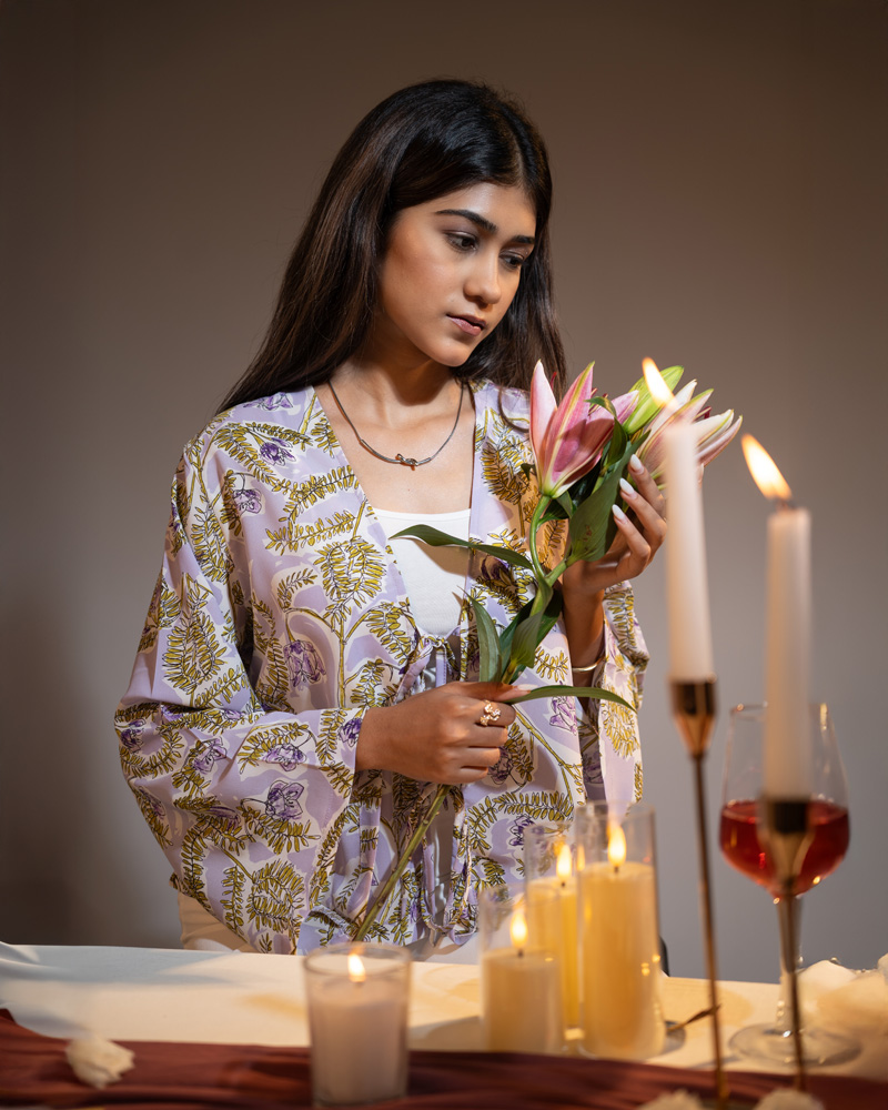 Women's Floral Printed String Tie top in Violet - Image 10