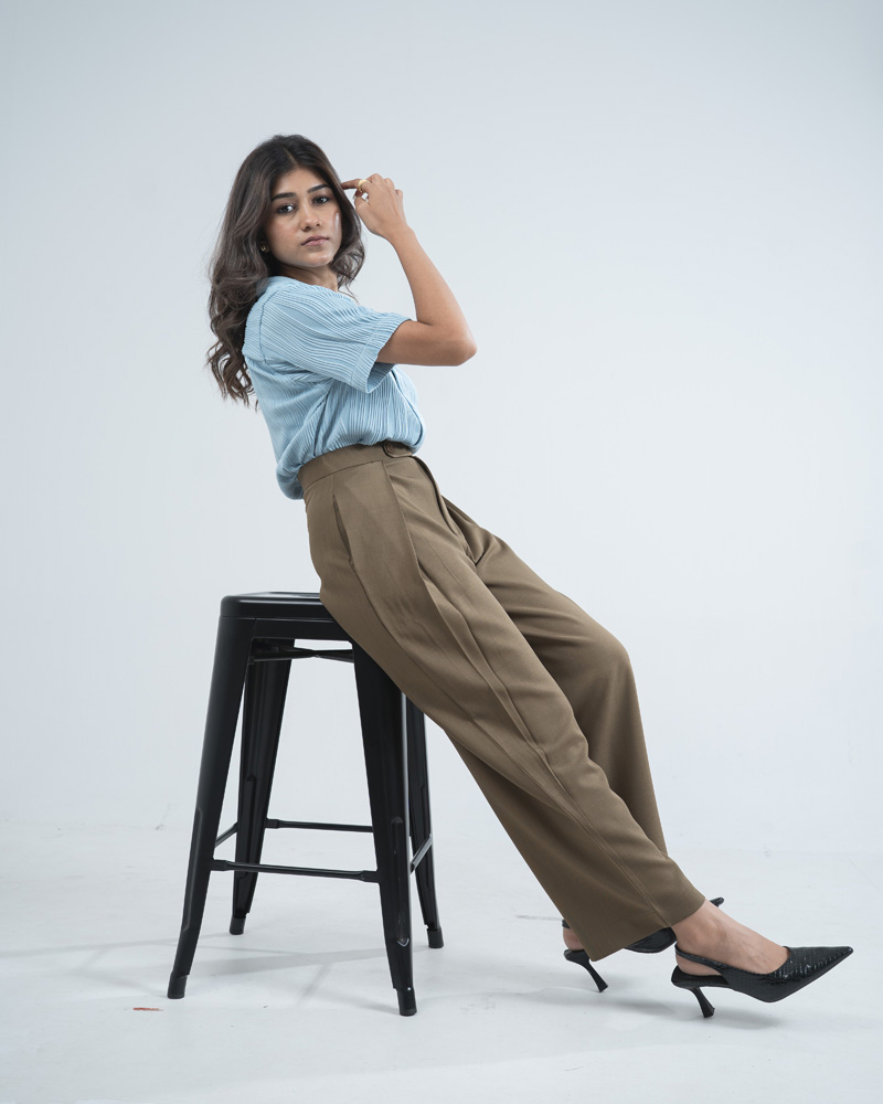 Women's High-Waisted Curve Pleated Formal Pants in Muted Brown - Image 6