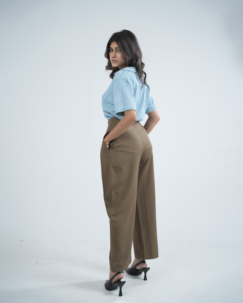 Women's High-Waisted Curve Pleated Formal Pants in Muted Brown - Image 7