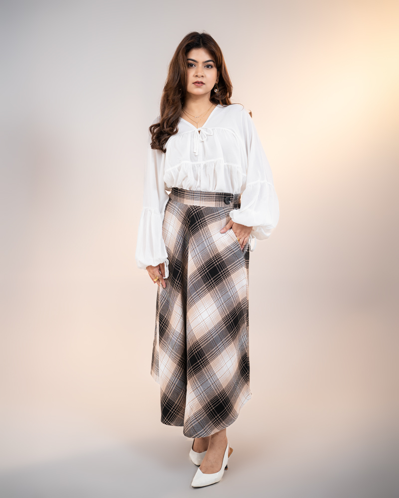 Women's Long Flannel Skirt in Black and Cream - Image 6