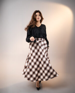 Women's Long Flannel Skirt in Brown and Black