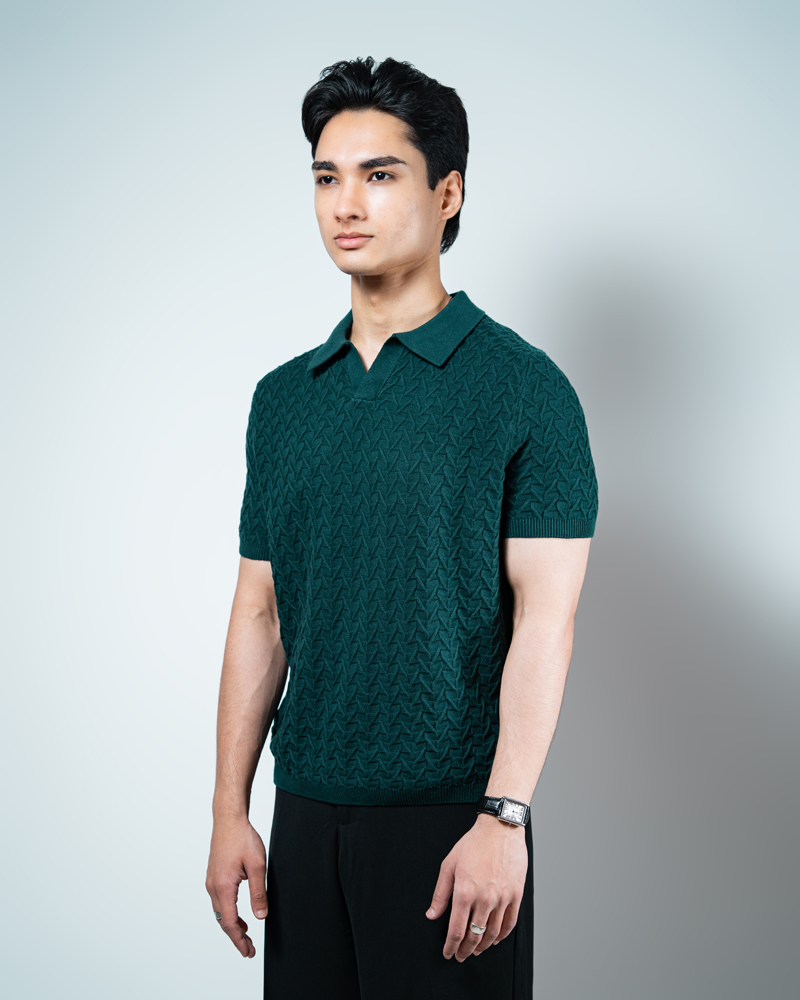 Zigzag Knit Polo in Green - Image 5