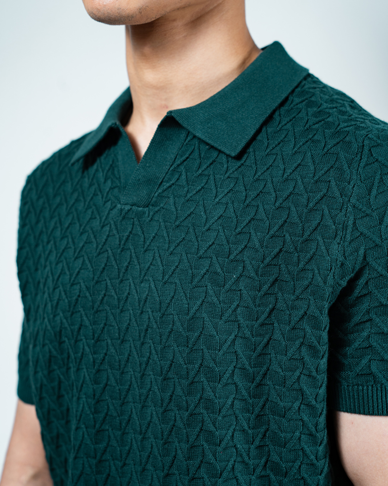 Zigzag Knit Polo in Green - Image 6